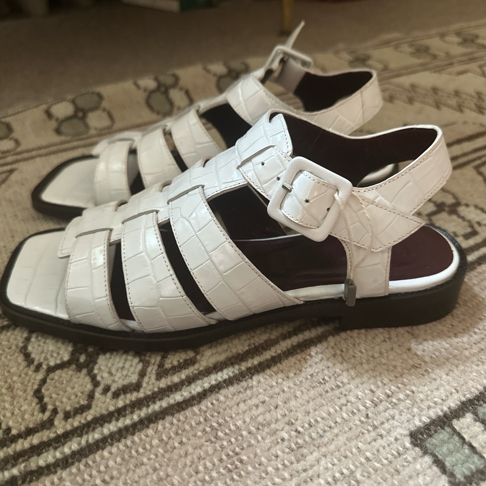 STAUD New in Box !! White croc fisherman sandals